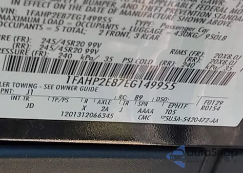 2014 Ford Taurus Sel from USA, damaged, VIN 1FAHP2E87EG149955